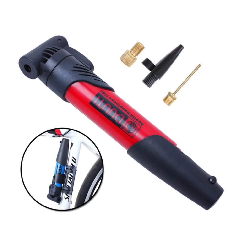 Mini Portable Bike Pump Handle Inflator High-Pressure Biking Mountain Tire Ball Pump Bike Accessories (Red)