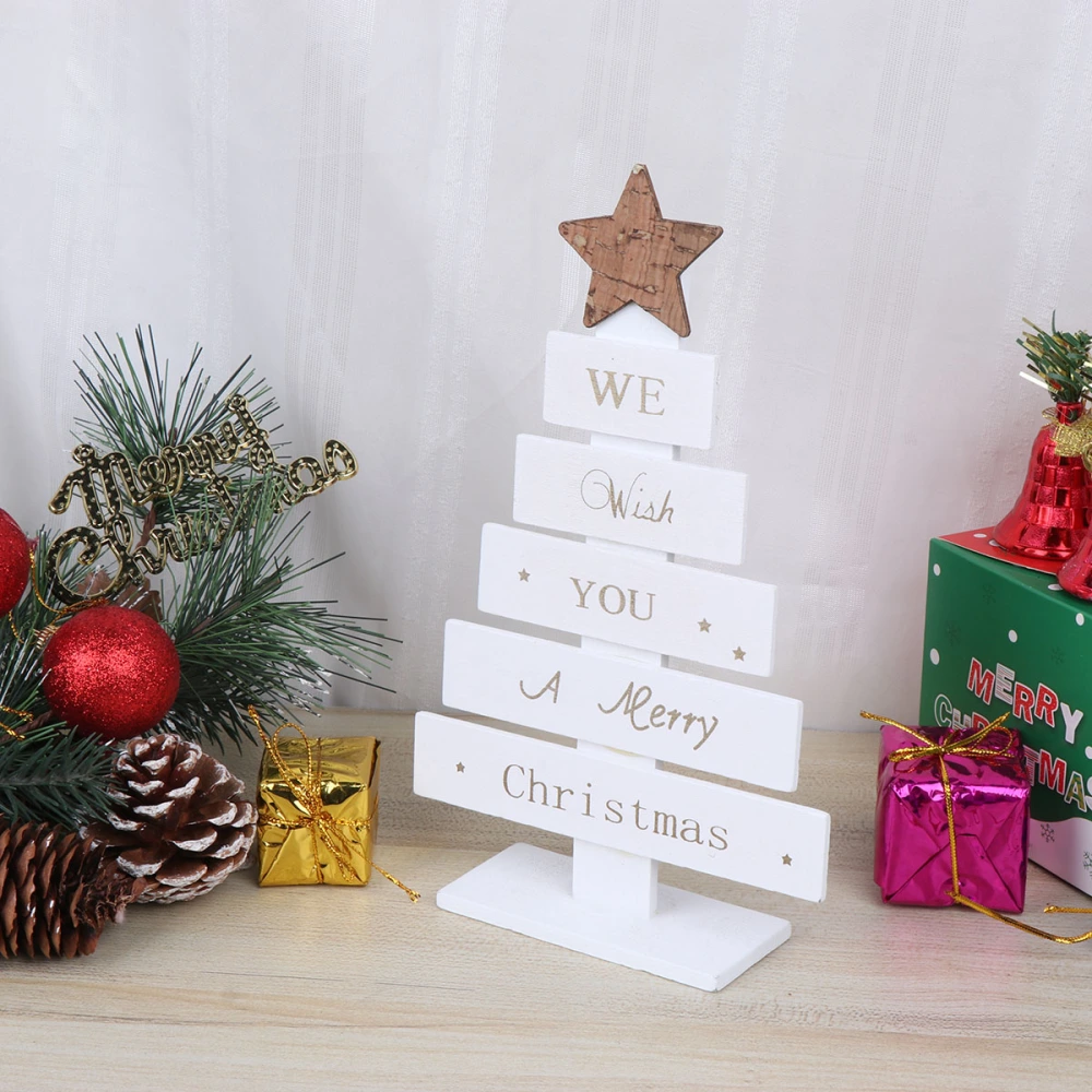 Christmas Decoration Small Wooden Letter Painted Pentagram Decor Christmas Tree Party Ornament Desktop Home Decor (Random Color)