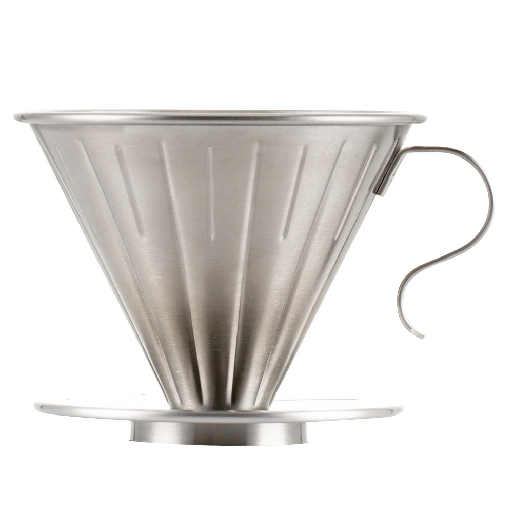Stainless Steel Coffee Dripper Cone Coffee Drip Filter Cup Permanent Pour Over Coffee Maker with Separate Stand for 1-2 Cups (Silver)