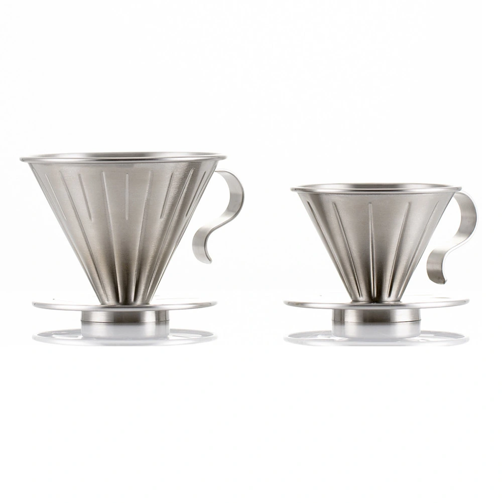 Stainless Steel Coffee Dripper Cone Coffee Drip Filter Cup Permanent Pour Over Coffee Maker with Separate Stand for 1-2 Cups (Silver)
