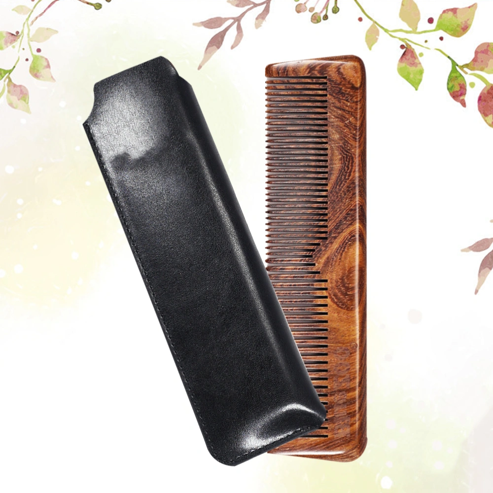 1 Set Black Golden Sandalwood Comb Thick Thin Tooth Comb Durable Beard Long Comb Head Massage Comb with Black Bag for Home Barber Shop Hair Styling