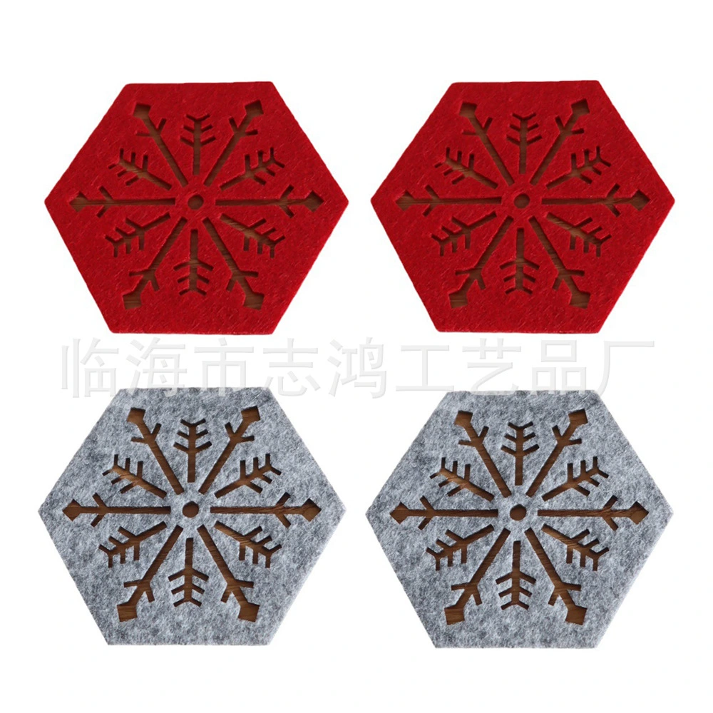 4pcs Christmas Hexagon Placemats Snowflake Pattern Cup Mats Heat-insulation Mats Christmas Party Supply