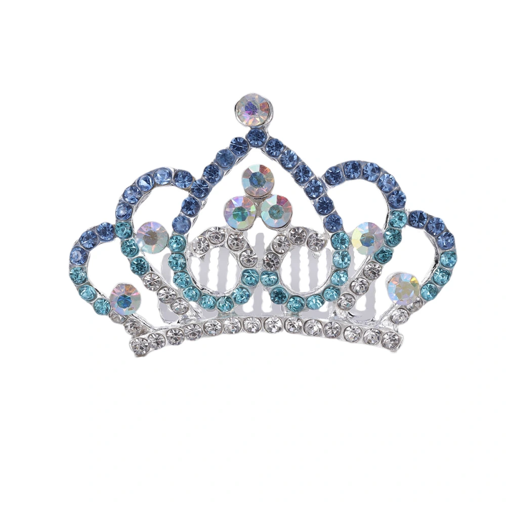 Kids Beautiful Tiara Headdress Crystal Crown Comb Girls Party Headwear Decor (Blue)