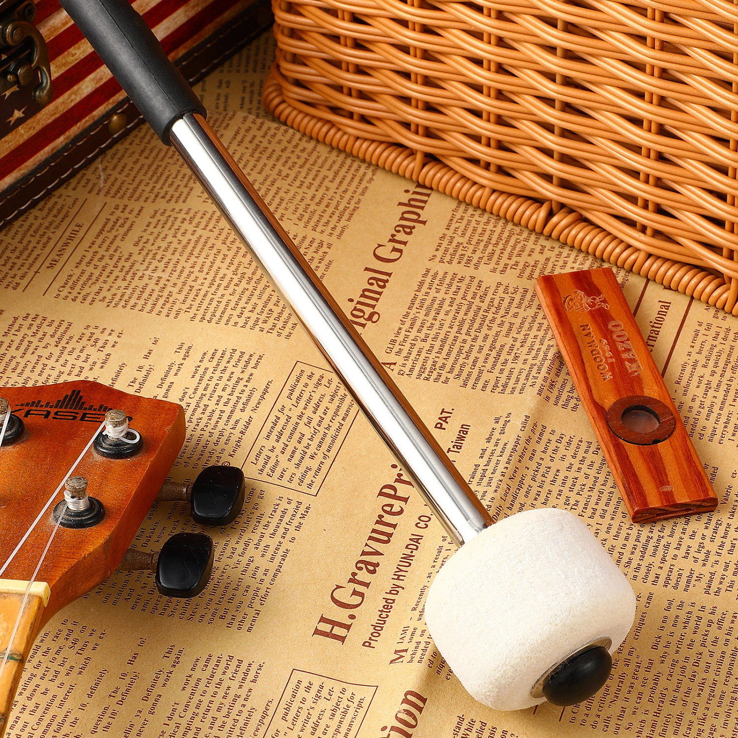 Bass Drum Beater Stainless Steel Handle Wool Felt Head Drum Mallet Percussion Instrument Accessory Drumstick