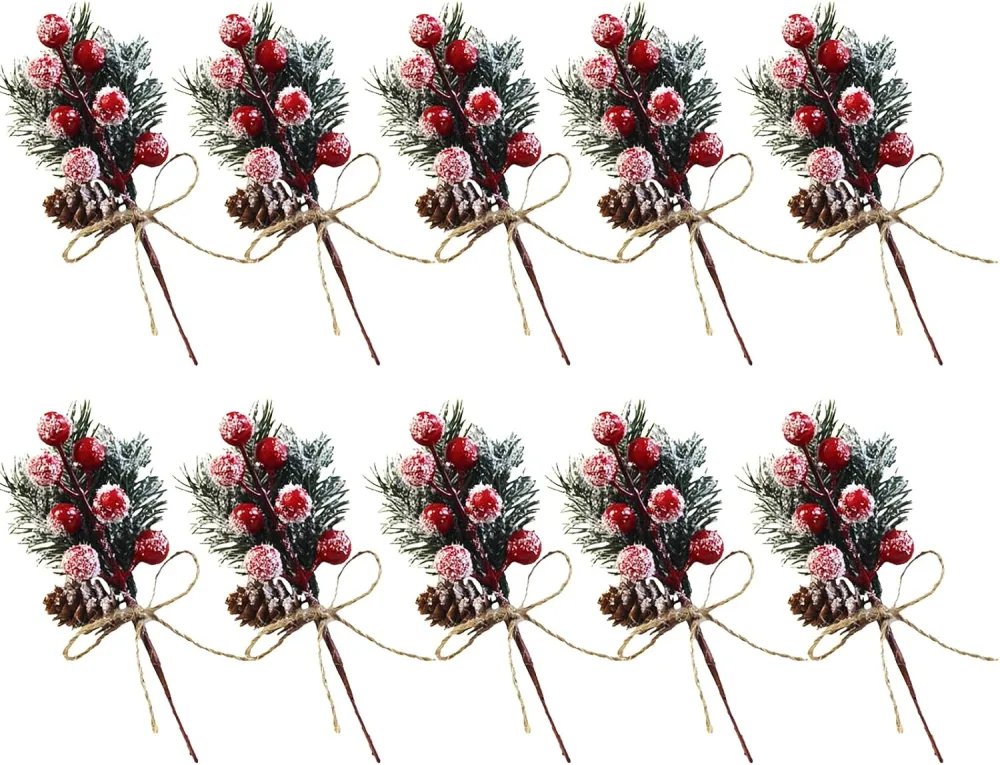 8pcs Fake Berry Branch Wreath DIY Christmas Tree Berry Decors DIY Photo Props