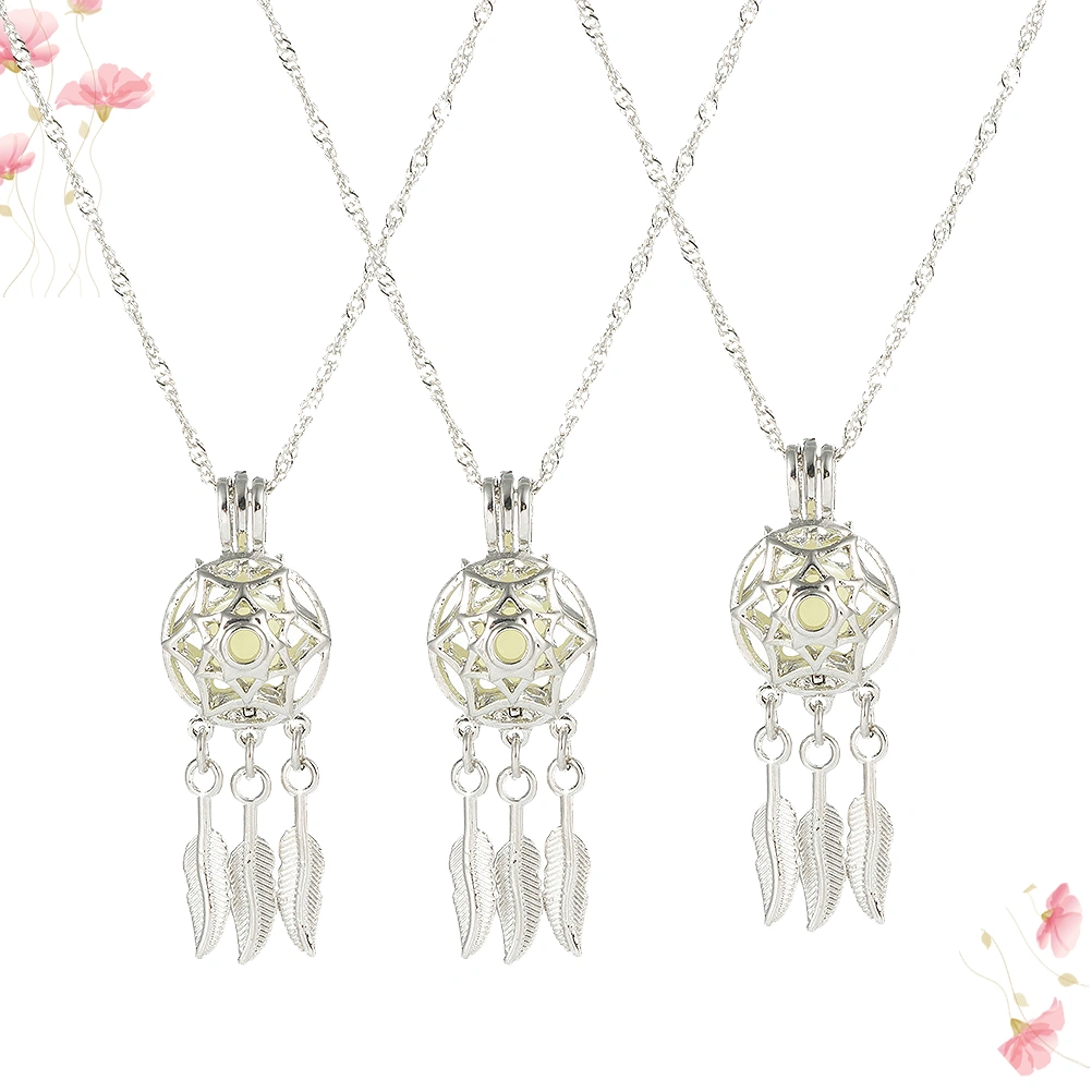 3pcs Dreamcatcher Feather Charms Necklace Glow-in-dark Dream Catcher Pendant Choker Necklace Jewelry Choker for Women Girls (Blue Green, Sky Blue, Yellow Green)