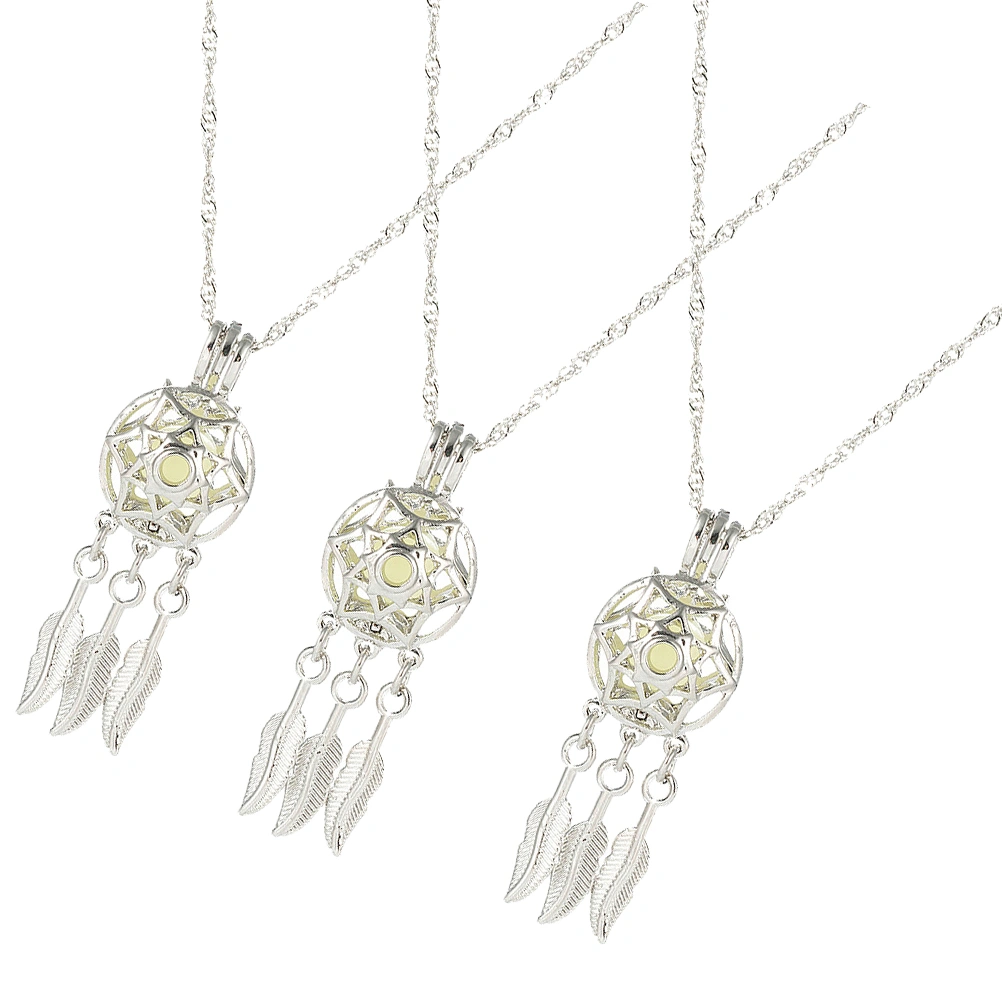 3pcs Dreamcatcher Feather Charms Necklace Glow-in-dark Dream Catcher Pendant Choker Necklace Jewelry Choker for Women Girls (Blue Green, Sky Blue, Yellow Green)