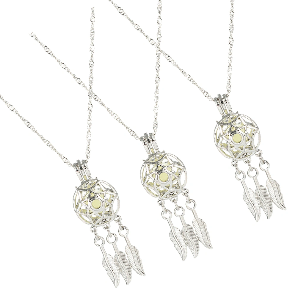 3pcs Dreamcatcher Feather Charms Necklace Glow-in-dark Dream Catcher Pendant Choker Necklace Jewelry Choker for Women Girls (Blue Green, Sky Blue, Yellow Green)