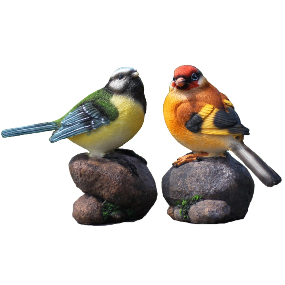 2Pcs in 1 Set Simulation Bird Decoration Bird Desktop Adornment Resin Small Bird Ornament Garden Home Decoration for Cabinet Bookshelf (Red and Blue Bird, Assorted Color)