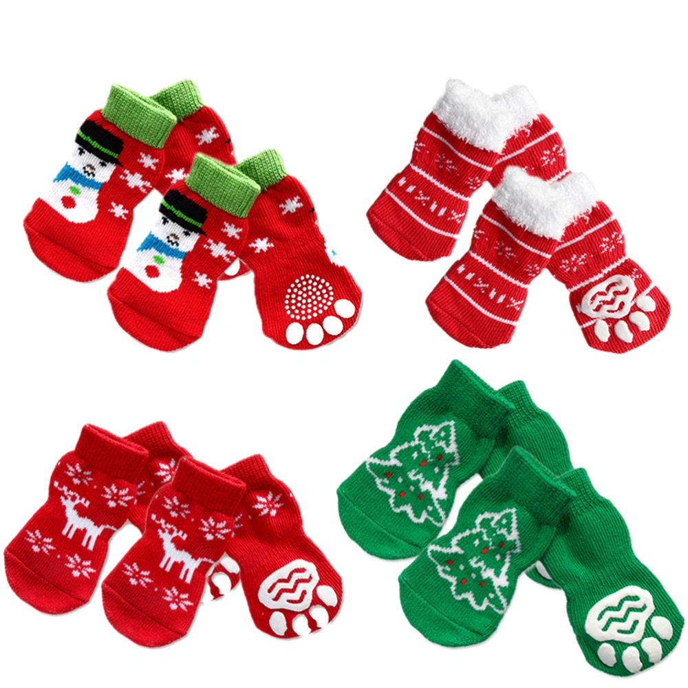 4 Sets of Pet Dog Puppy Cat Non-Slip Cotton Socks with Christmas Pattern Size M