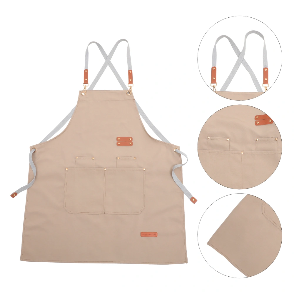 Simple Canvas Apron Multi-functional Apron Water-proof Cooking Apron Adjustable Kitchen Apron