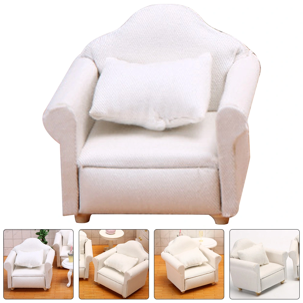 Doll House Couch Doll House Mini Single Sofa Miniature Wooden Single Sofa with Pillow