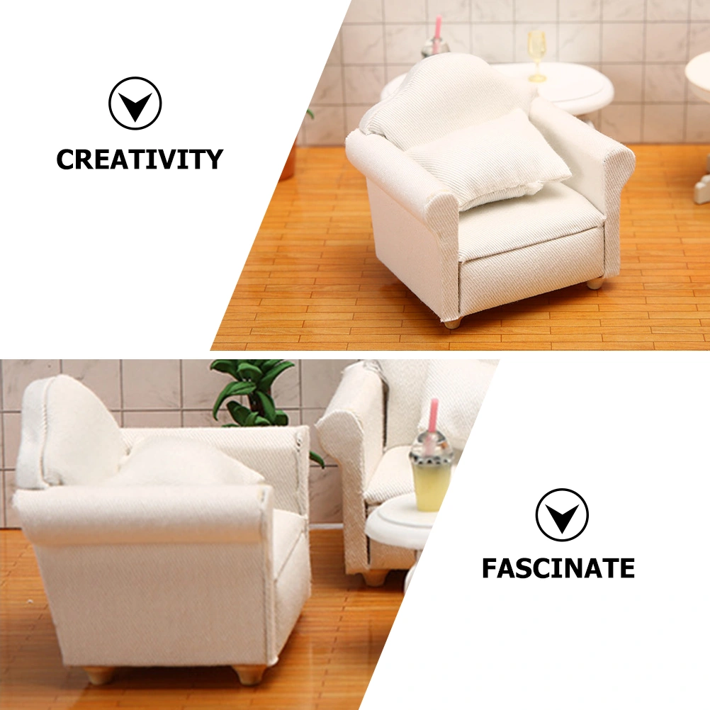 Doll House Couch Doll House Mini Single Sofa Miniature Wooden Single Sofa with Pillow