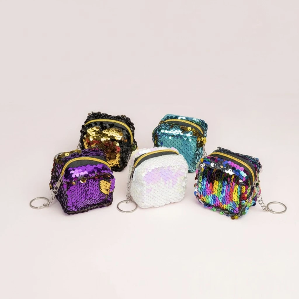 4pcs Zippered Short Purse Sequin Coin Bag Stereoscopic Small Wallet Woman Portable Change Bag Fashion Key Storage Pouch(Random Color)