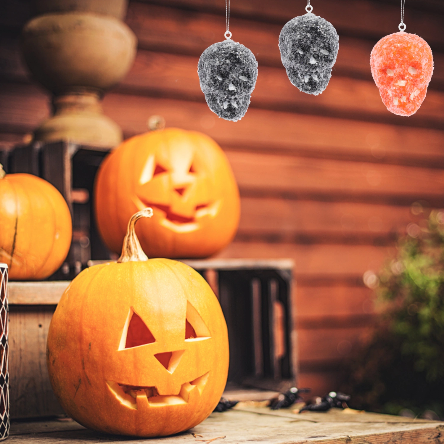 8pcs Halloween Skull Head Hanging Pendants Foams Skull Heads Hanging Ornament