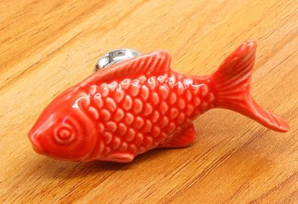 2 pcs Single Hole Ceramic Handle Grass Carp Drawer Knobs Kitchen Cabinet Knobs Dresser Knobs