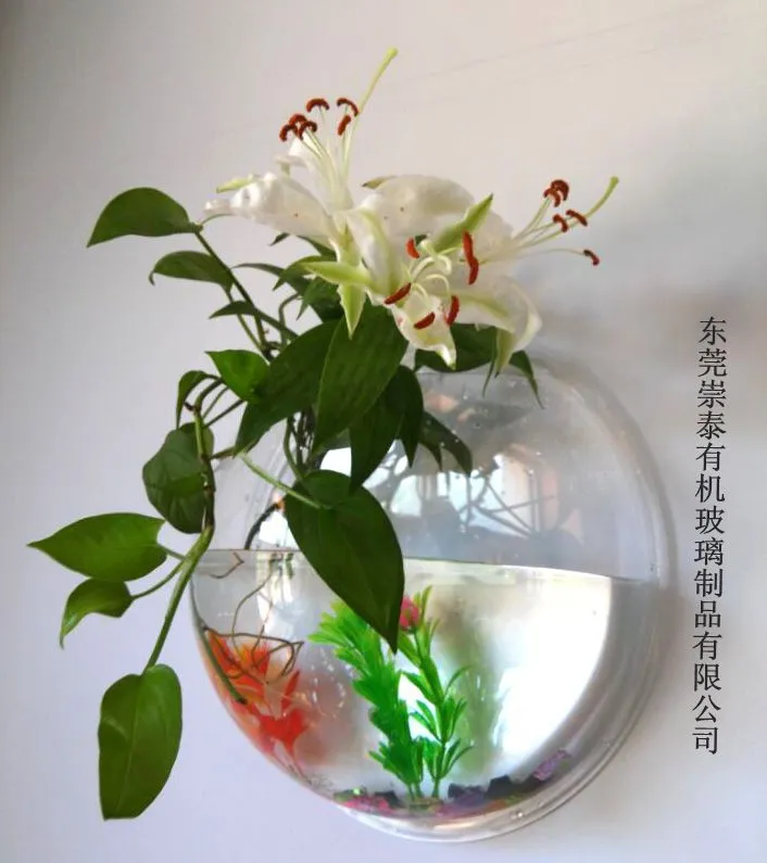 Wall Mounted Fish Bowl Clear Acrylic Round Fish Tank Flower Pot Vase Decoration Wall Hanging Mount Fish Bowl