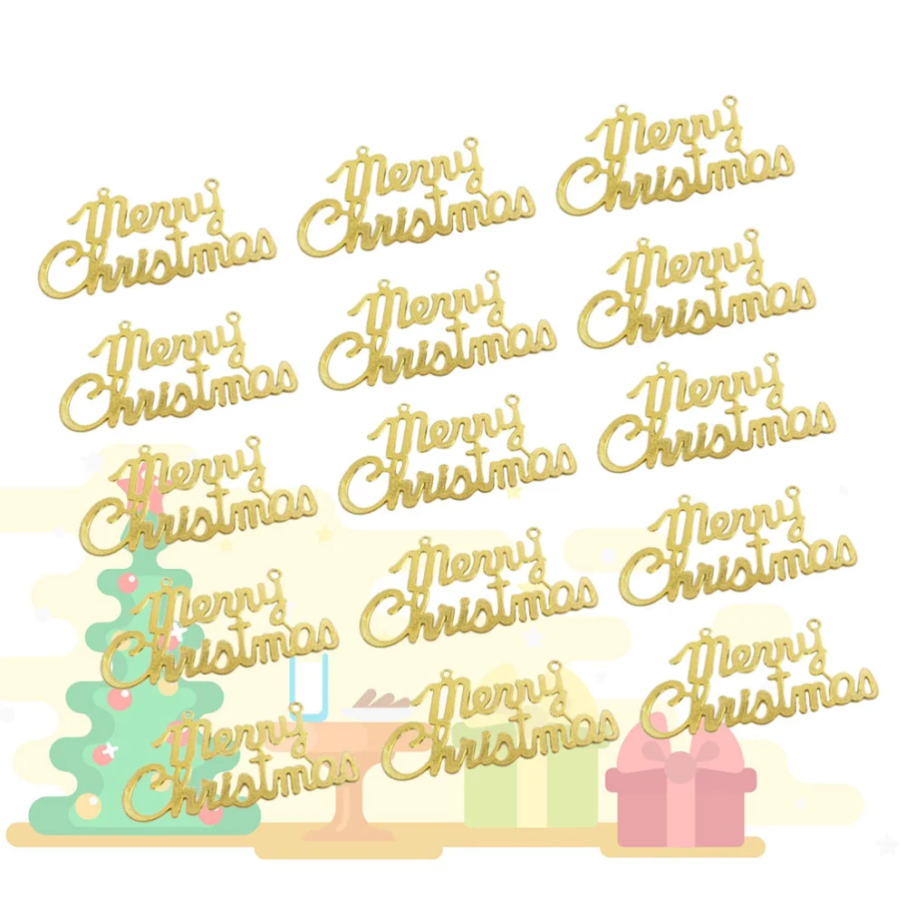 20pcs Merry Christmas Hanging Ornament Delicate Golden Letters Pendant Christmas Tree Hanging Decoration