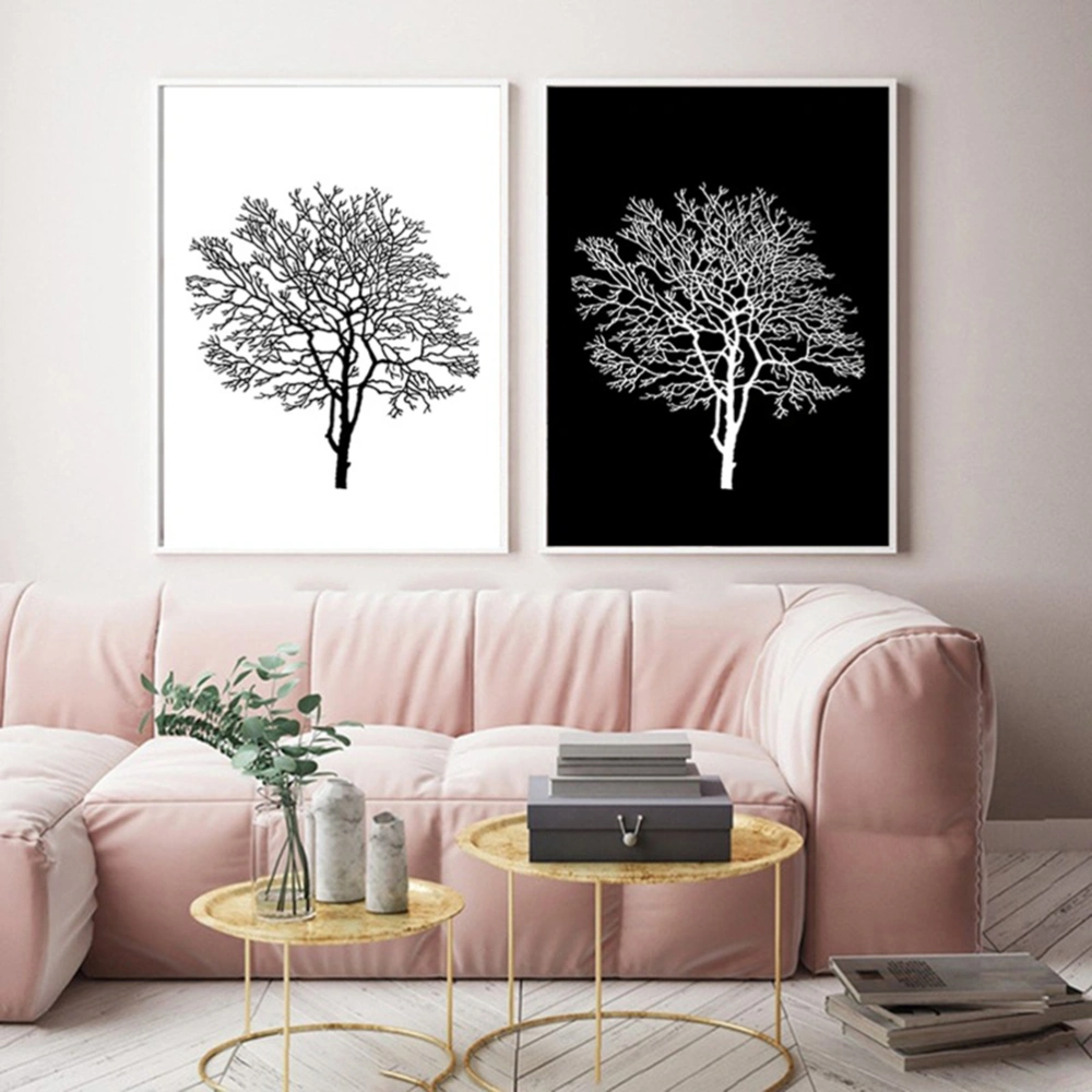 1pc Simple Black and White Plant Hanging Paintings Creative Wall Painting for Home Living Room without Frame 36x28cm(Black)