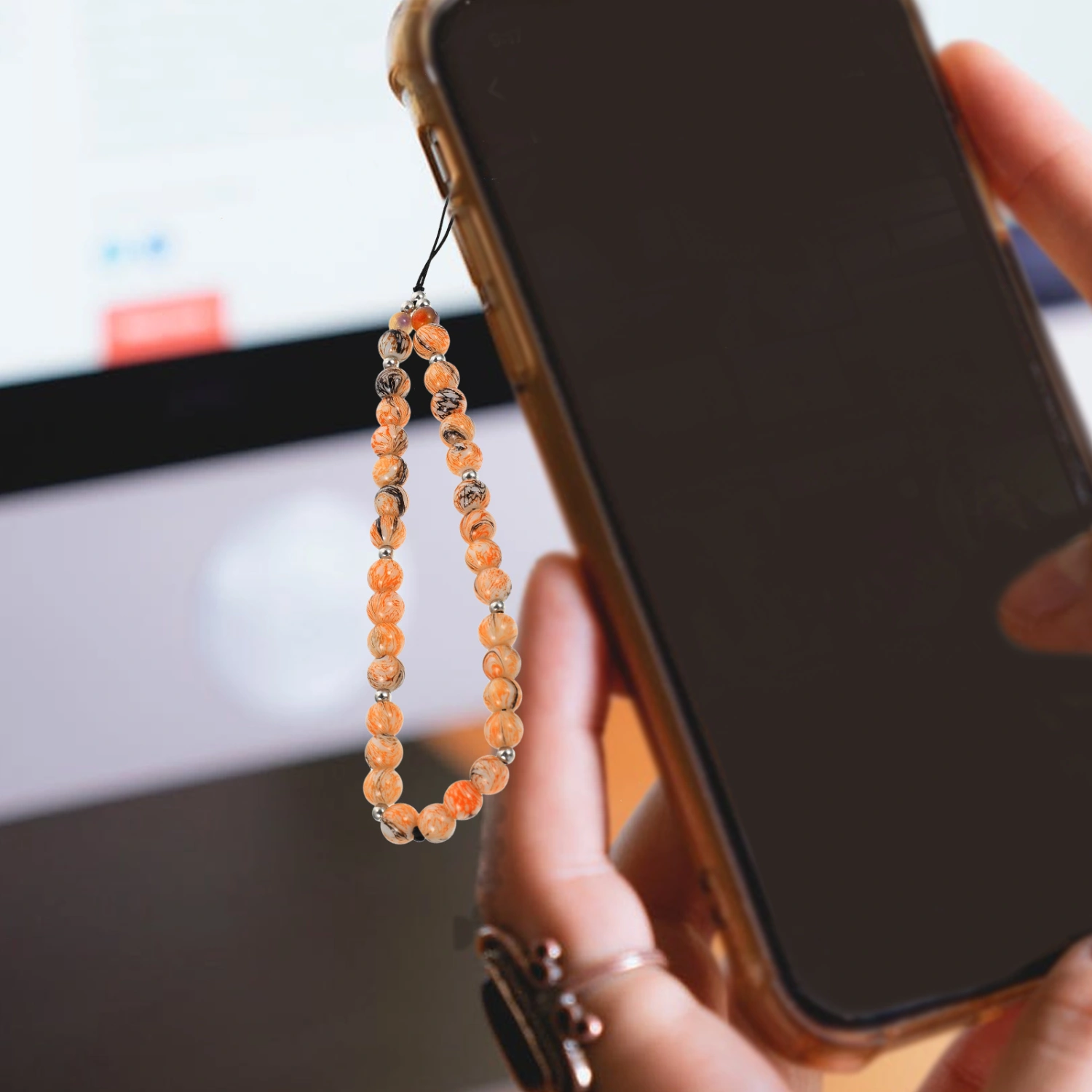 Beaded Phone Charm Marbling Mobile Phone Chain Anti-lost Beading Mobile Phone Strap