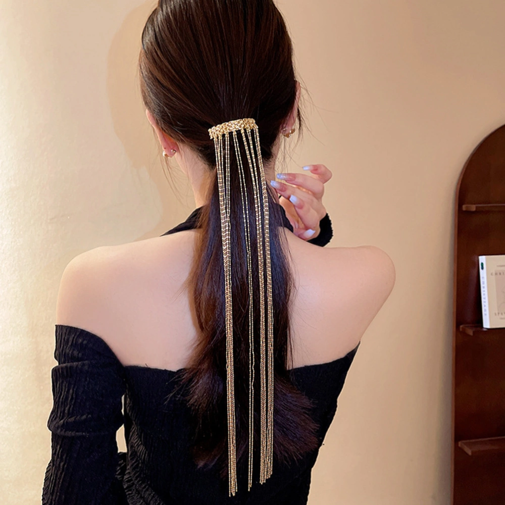 Ponytail Cuff with Long Chain Tassel Ponytail Holder Clip Hair Accessory for Women