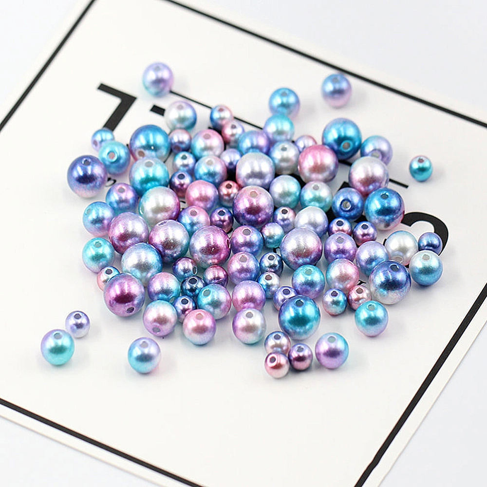 50pcs Simple Round Beads Delicate Space Beads Creative Craft Beads Handmade Beads Charm for DIY Jewelry Bracelet Necklace (8mm Blue and Pink)