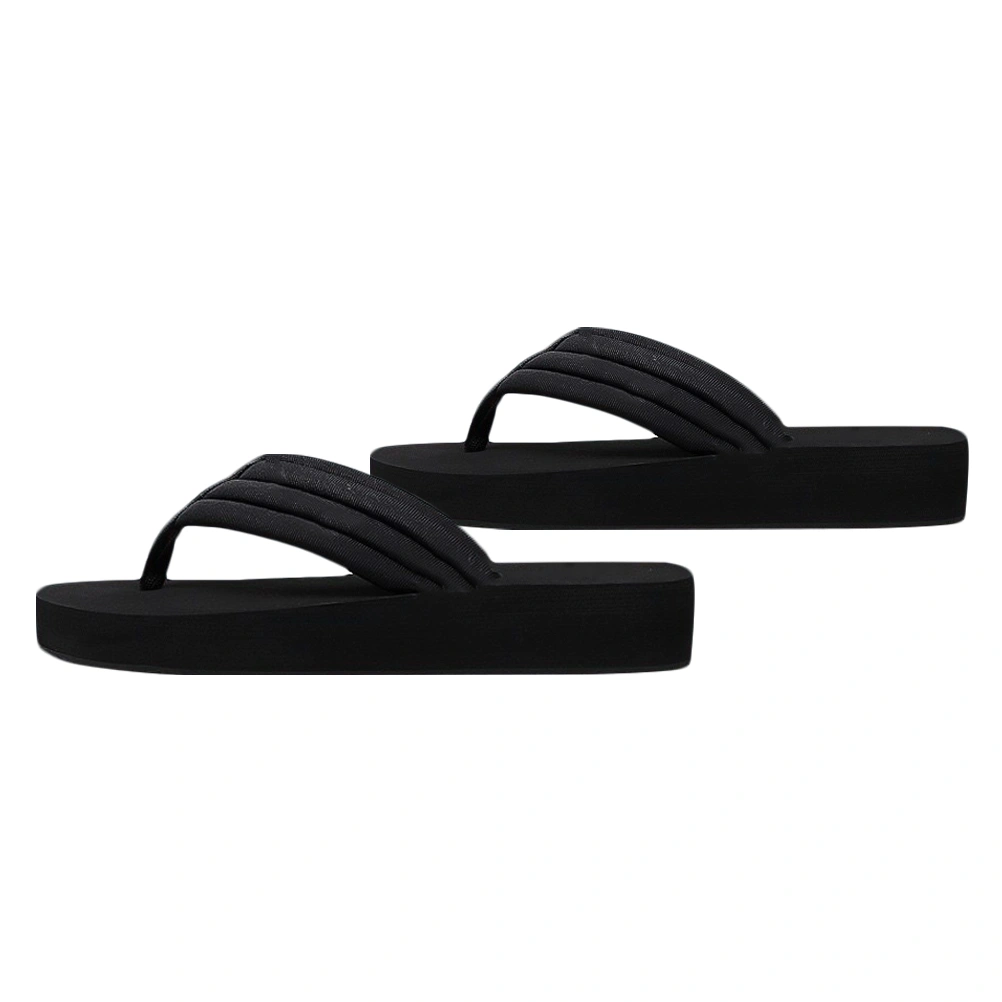 1 Pair of Summer Slippers Platform Flip-flops Non-slip Beach Shoes House Slippers for Women Girls - Size 39 7.5US 5UK 38.5EU (Black)