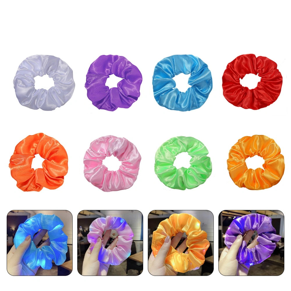 1 Set 8Pcs LED Luminous Hair Scrunchies Fashion Hair Rings (Assorted Color)