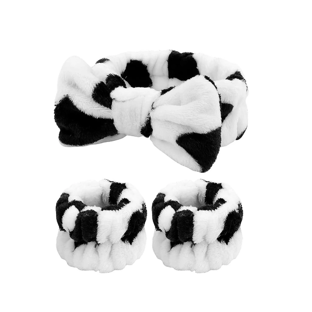 1 Set of Face Washing Headband Water Absorbing Wrist Band Cow Pattern SPA Headband Wristband Set