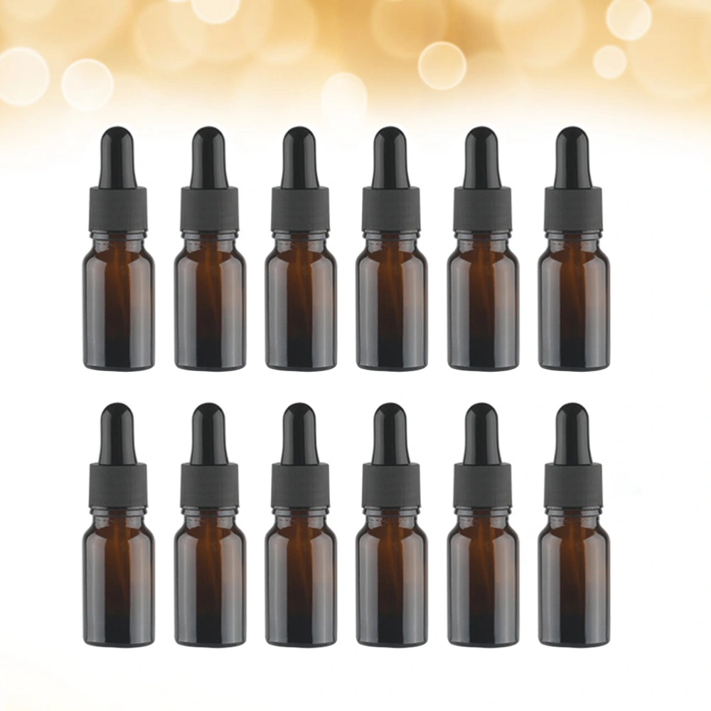 12pcs 10ml Women Essential Oil Bottle Retro Antique Glass Empty Essential Oil Container Dispensing Dropper Bottle Decoration (Brown)