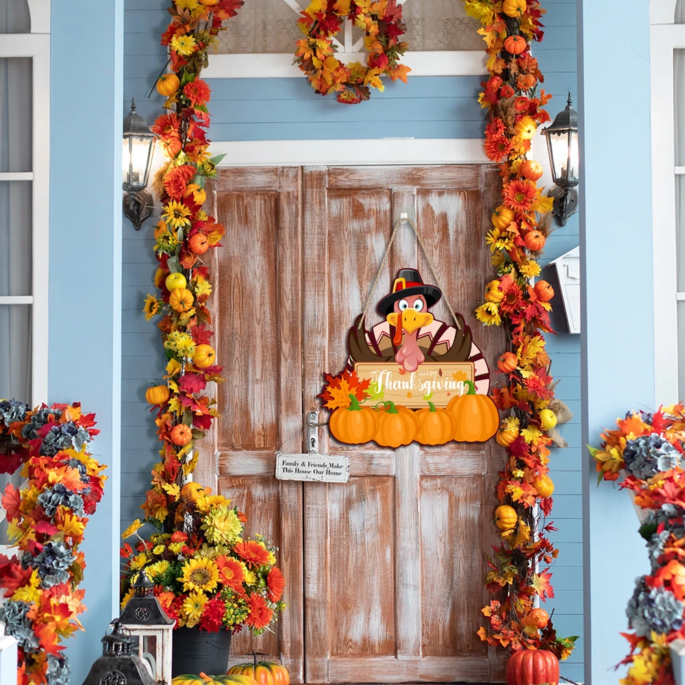 1 Set Door Hanging Decor Thanksgiving Door Sign Party Fall Pumpkin Sign Thanksgiving Turkey Sign