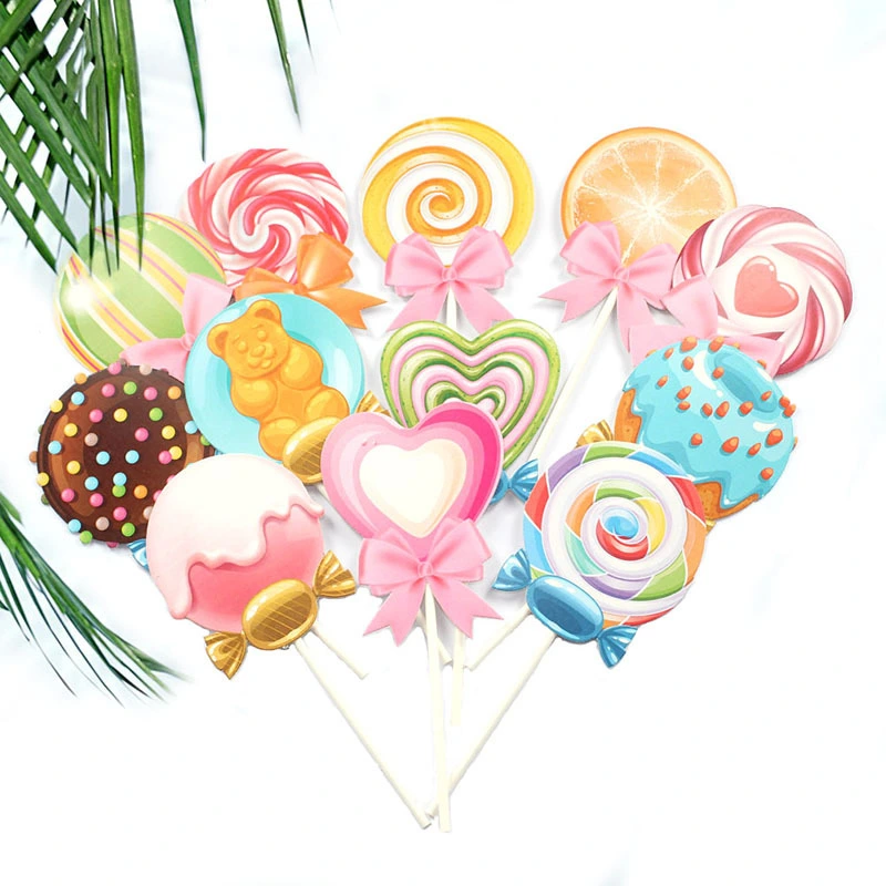 12pcs Lollipop Cupcake Toppers Candy Theme Cake Decor Baby Shower Birthday Party Supplies