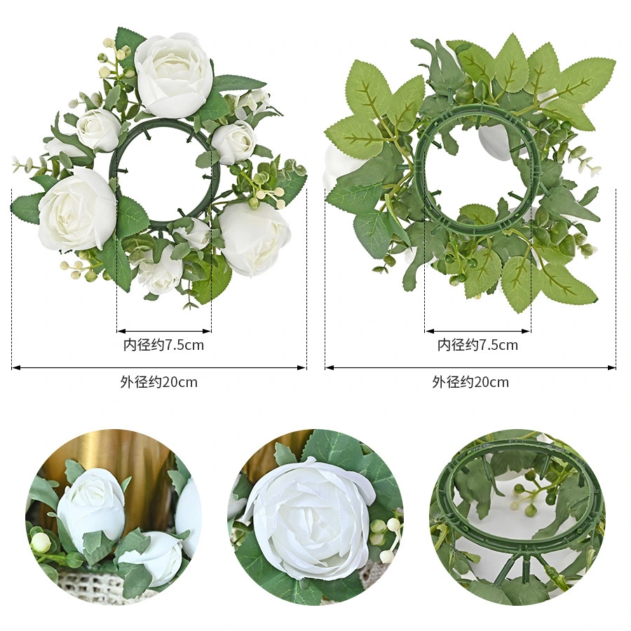 Candle Ring Wreath Artificial Flower Candle Ring for Wedding Table Party Artificial Rose Candle Ring