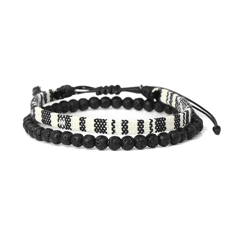 4pcs Elastic Stone Beaded Bracelet Round Bead Stretch Bracelet Unisex Woven Wristband