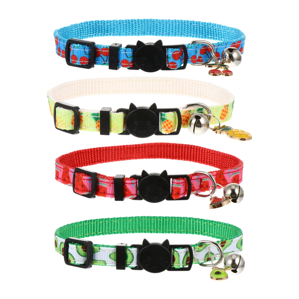 4pcs Cat Collar with Bell Safety Adjustable Pet Collars Set Pets Neck Strap