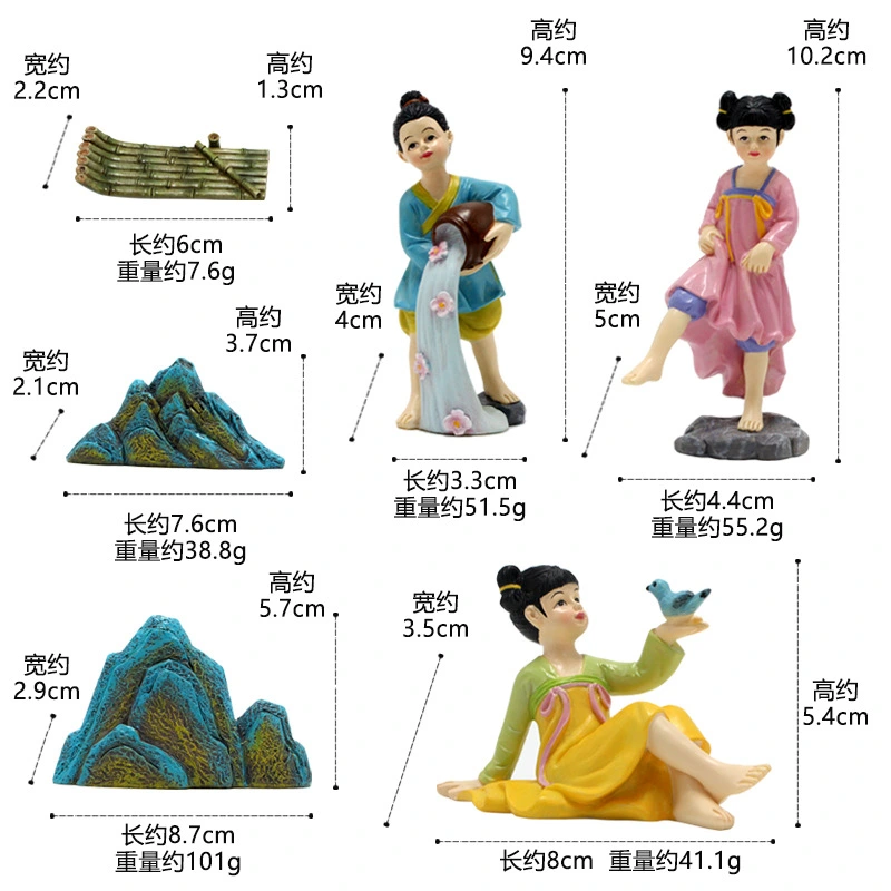 1 Set of Desktop Chinese Style Statue Ornament Resin Craft Novel Retro Suit Woman Figurine Home Decor