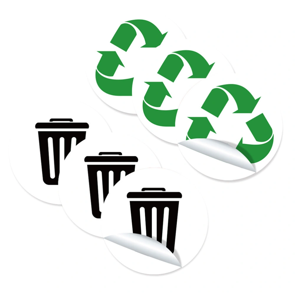 1 Set of 6 Sheets PVC Garbage Sorting Stickers Adhesive Trash Bin Sticker