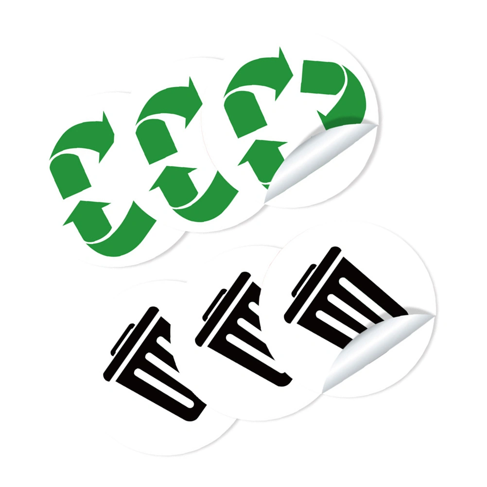 1 Set of 6 Sheets PVC Garbage Sorting Stickers Adhesive Trash Bin Sticker
