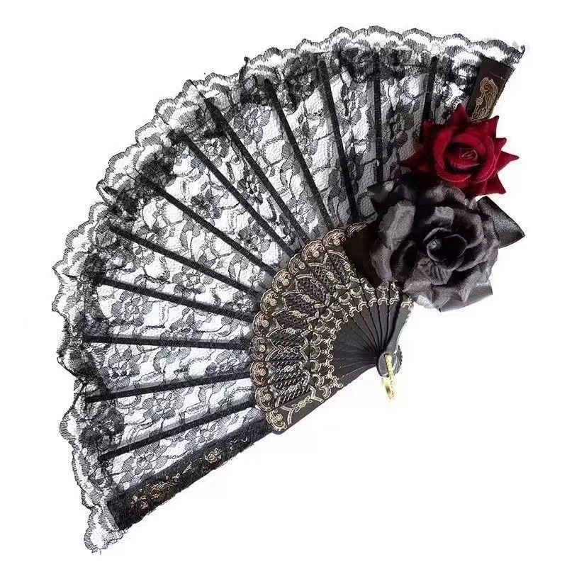 Vintage Lace Folding Fan Wedding Fan Dancing Prop for Costume Party Dancing