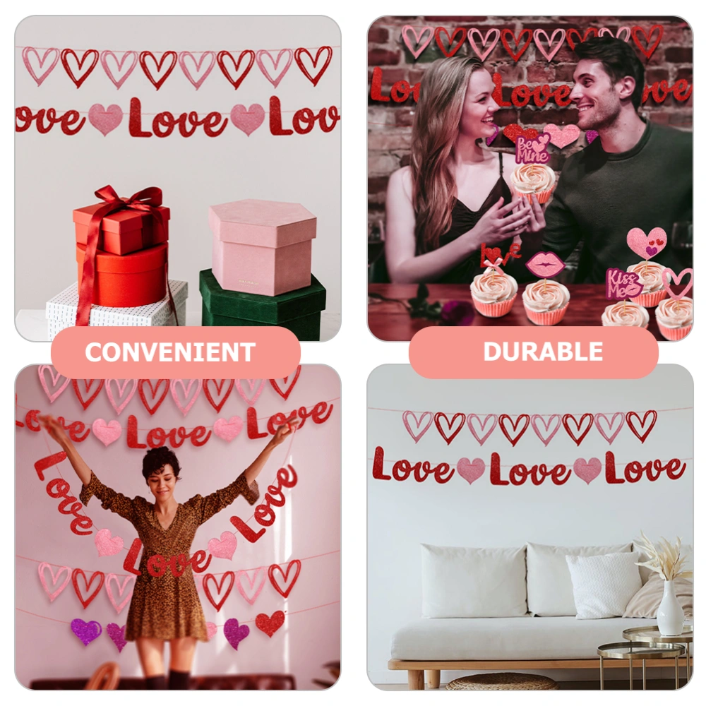 2pcs Valentine Decor Banner Valentine Party Hanging Banner Valentine Room Banner