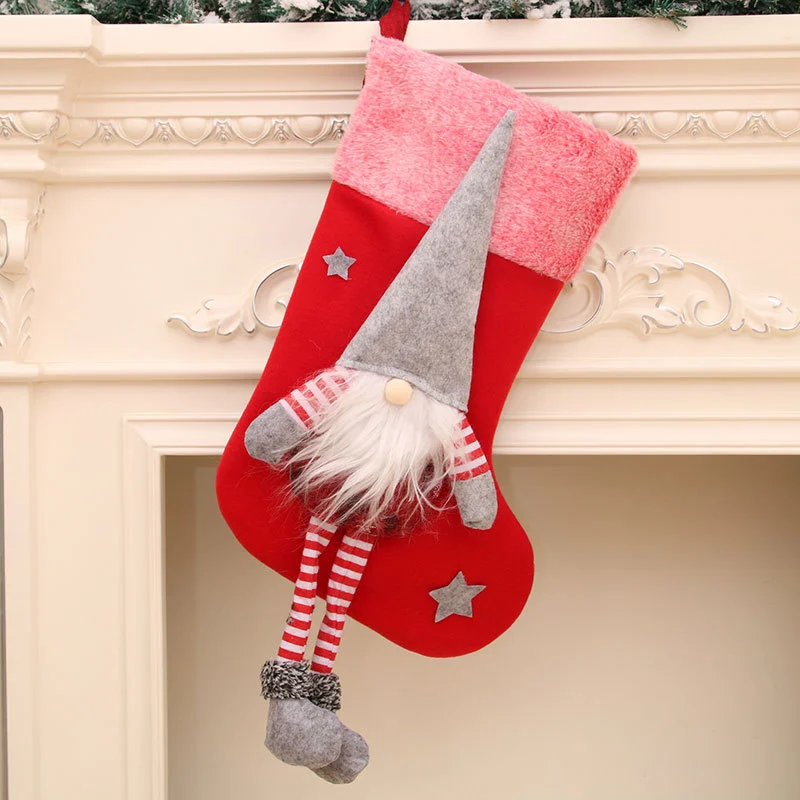 Christmas Gnome Stocking Christmas Gift Storage Stocking Wall Xmas Tree Hanging Sock