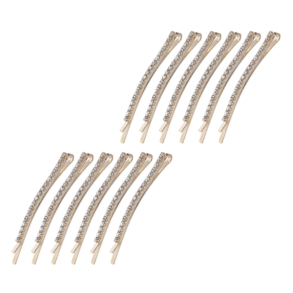 12pcs Rhinestone Hair Clips Single Row Hairpins Fashion Bobby Hair Accessories for Women Girls Golden