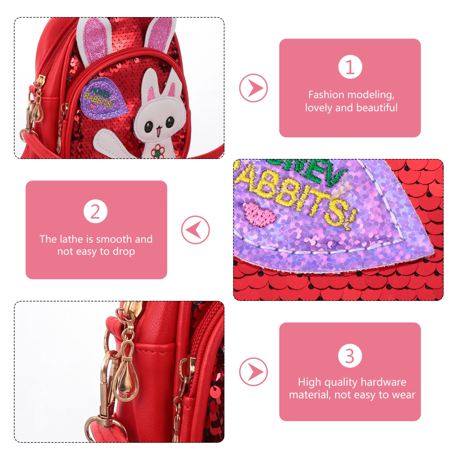 Fashion Sequin Children Backpack Kindergarten School Bag Rabbit Shoulder Bag