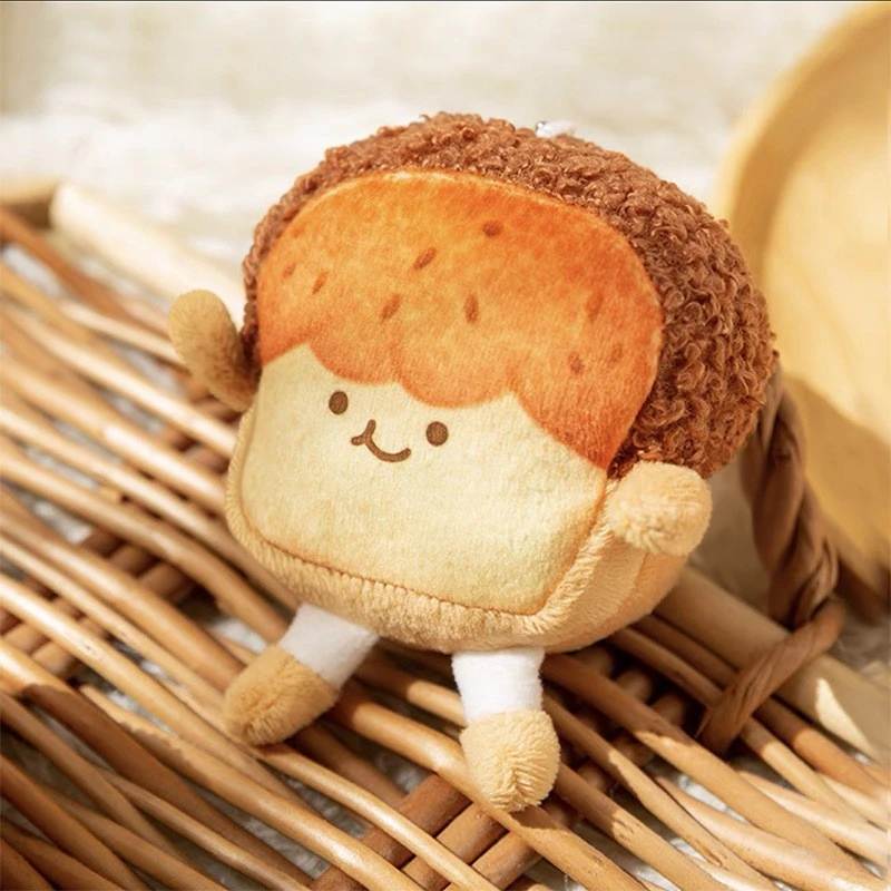 2pcs Funny Stuffed Toast Pendant Plush Cute Bread Doll Pendant for Keychain Bag