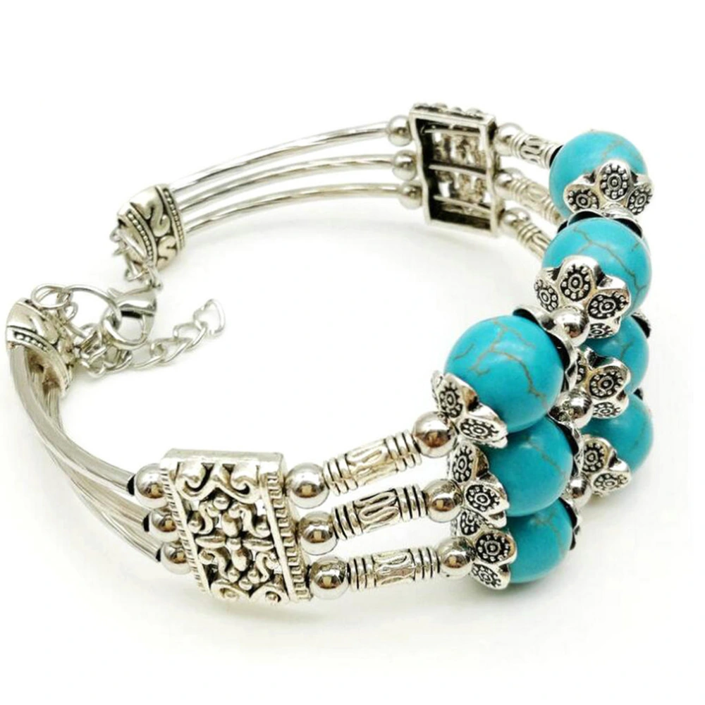 Triple Row Turquoise Bracelet Hand Chain Classic Vintage Bangle DIY Wrist Jewelry for Women Girls