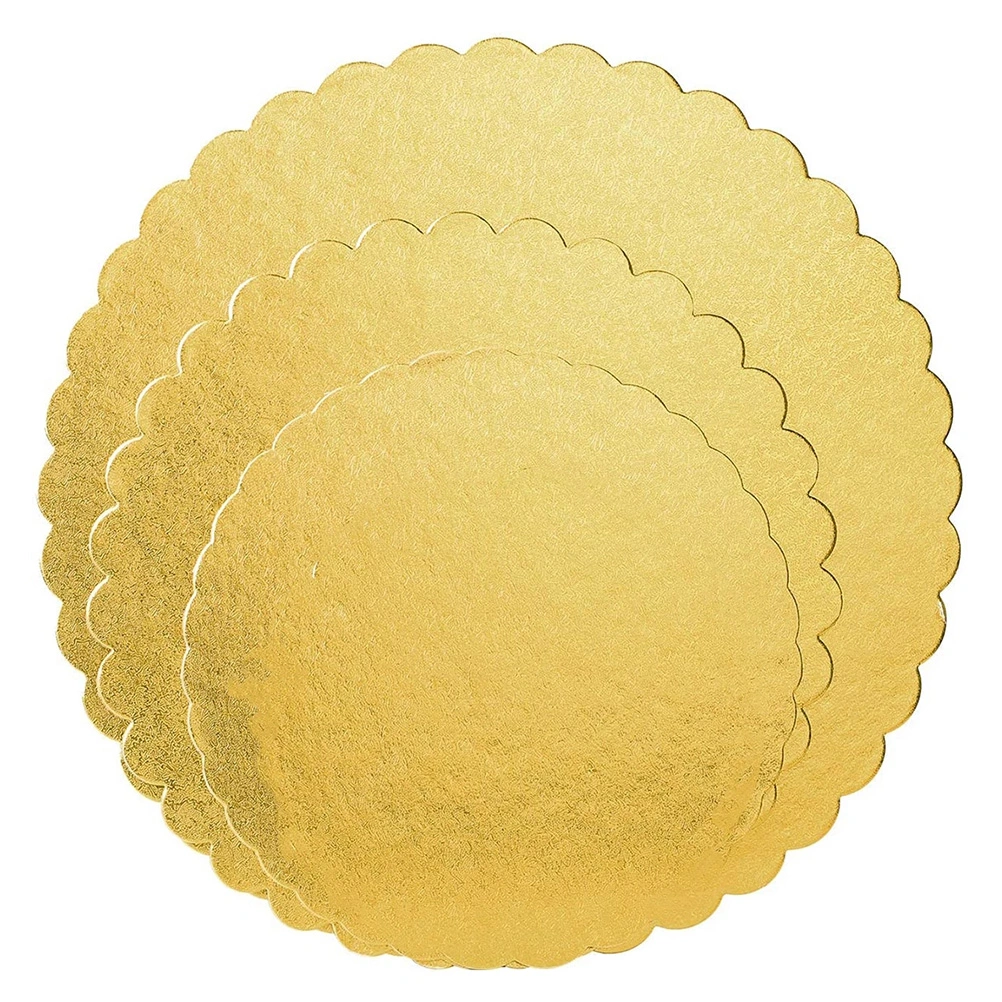 3Pcs Paper Cake Serving Trays Cake Trays Cake Boards for Birthday (Golden)