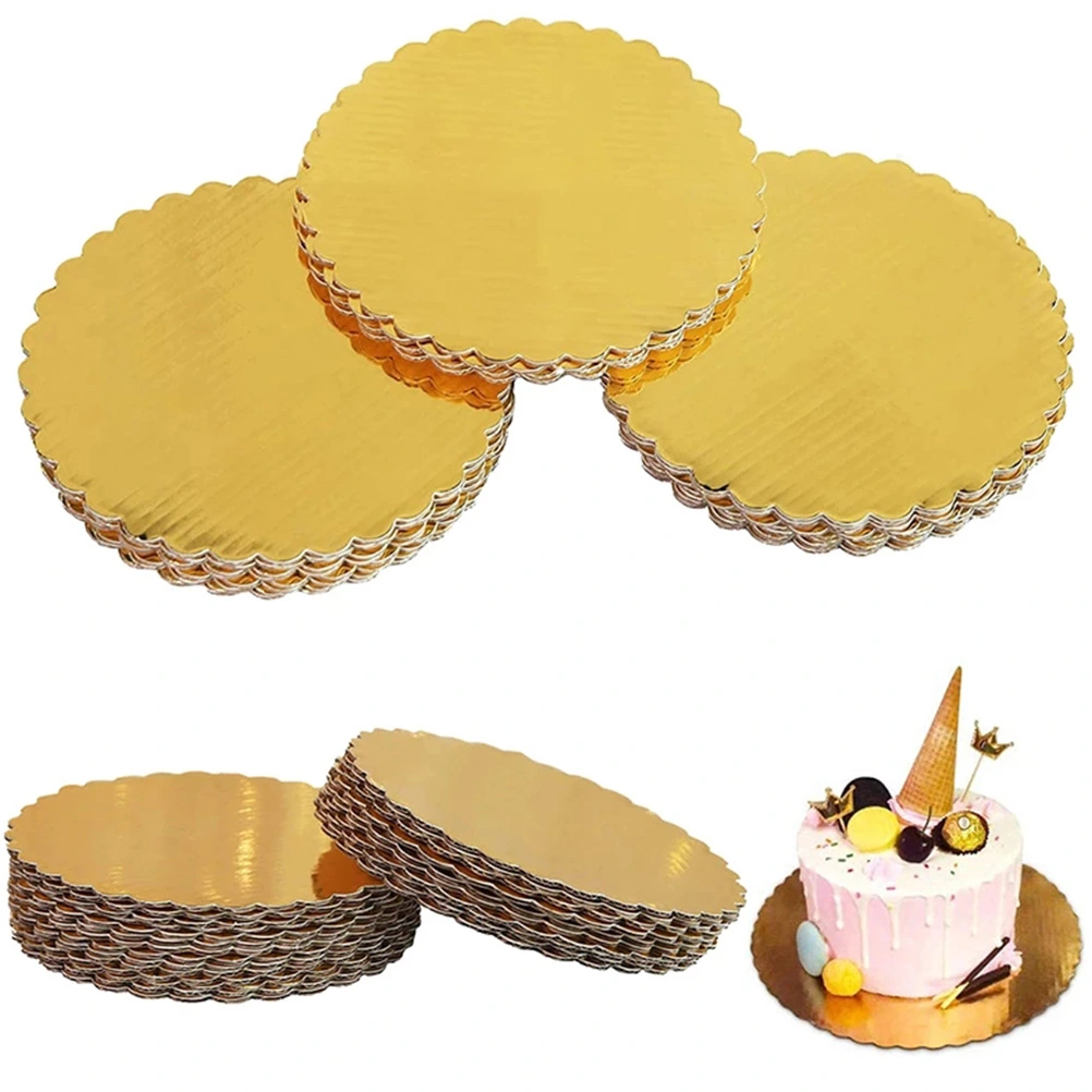 3Pcs Paper Cake Serving Trays Cake Trays Cake Boards for Birthday (Golden)