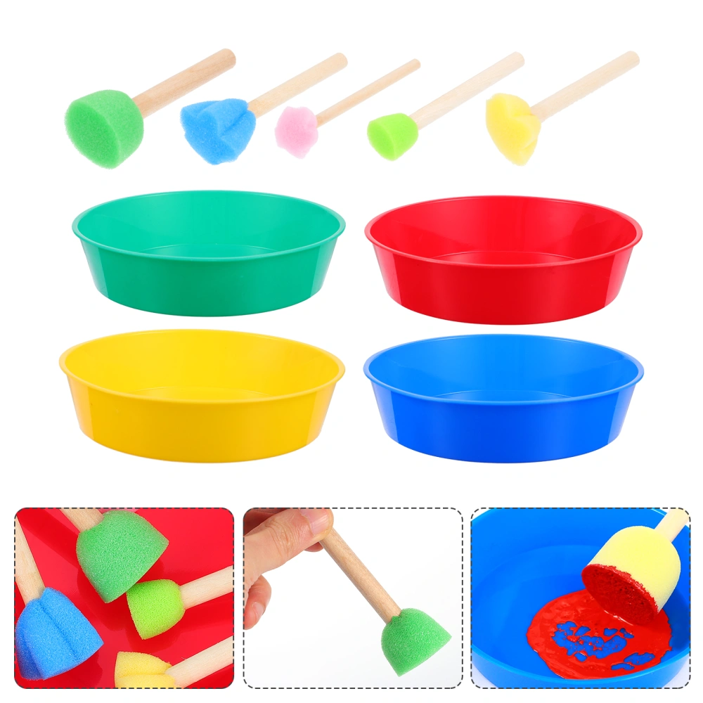 1 Set Kid Painting Brushes Drawing Tools Plastic Palettes Paint Mix Bowls