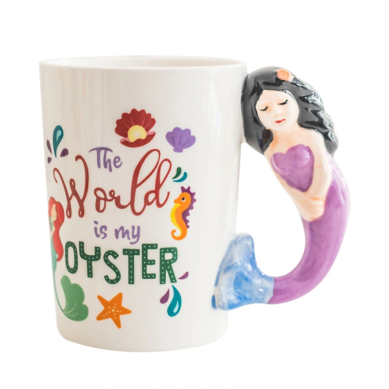 Funny Coffee Cup Ceramic Tea Cup Mermaid Coffee Mug Cute Coffee Mug for Girl(400ml)