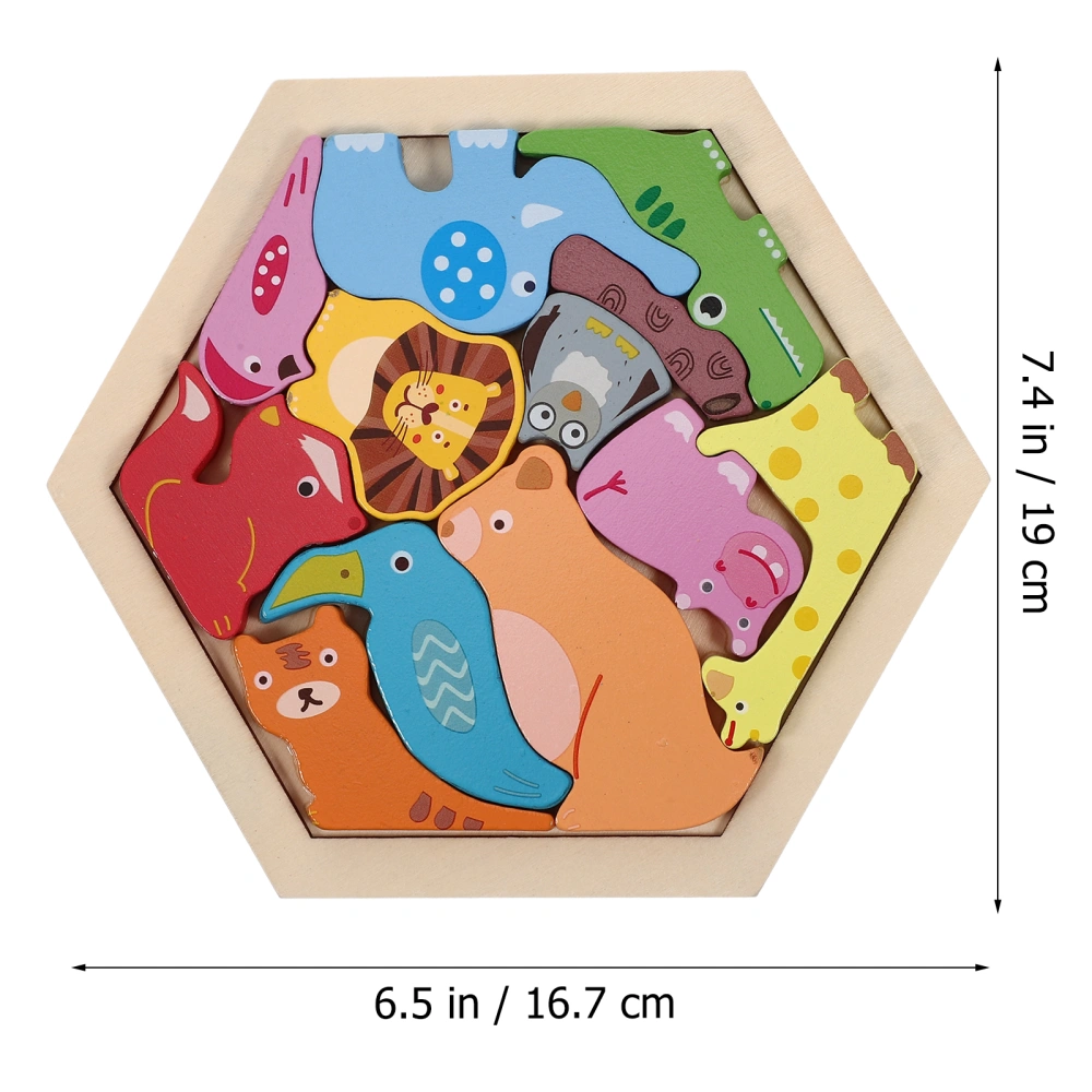 1 Set of Portable Animal Puzzles Wooden Cartoon Puzzle Toys Interactive Animal Puzzles